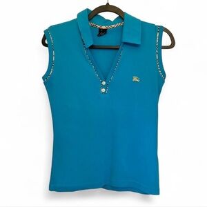 Turquoise Burberry London Polo Top. Size Large.